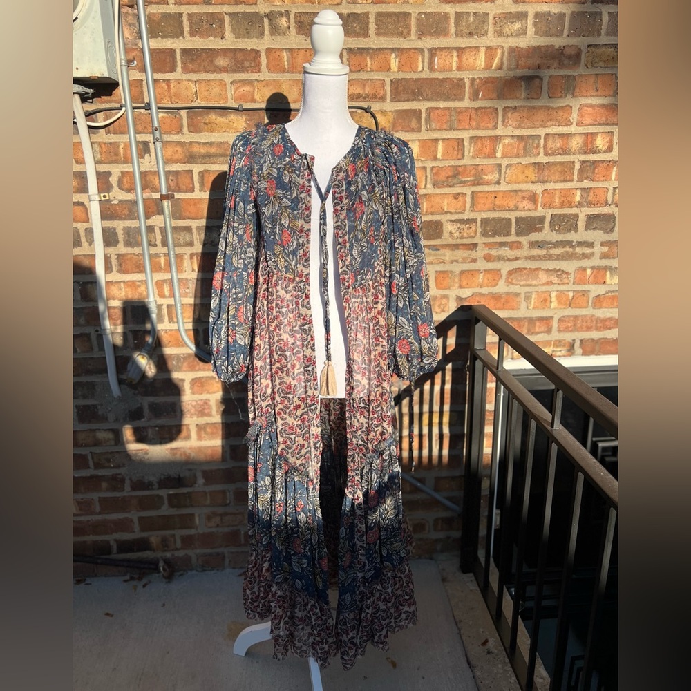 Free people red/blue floral/paisley sheer cardigan size XS